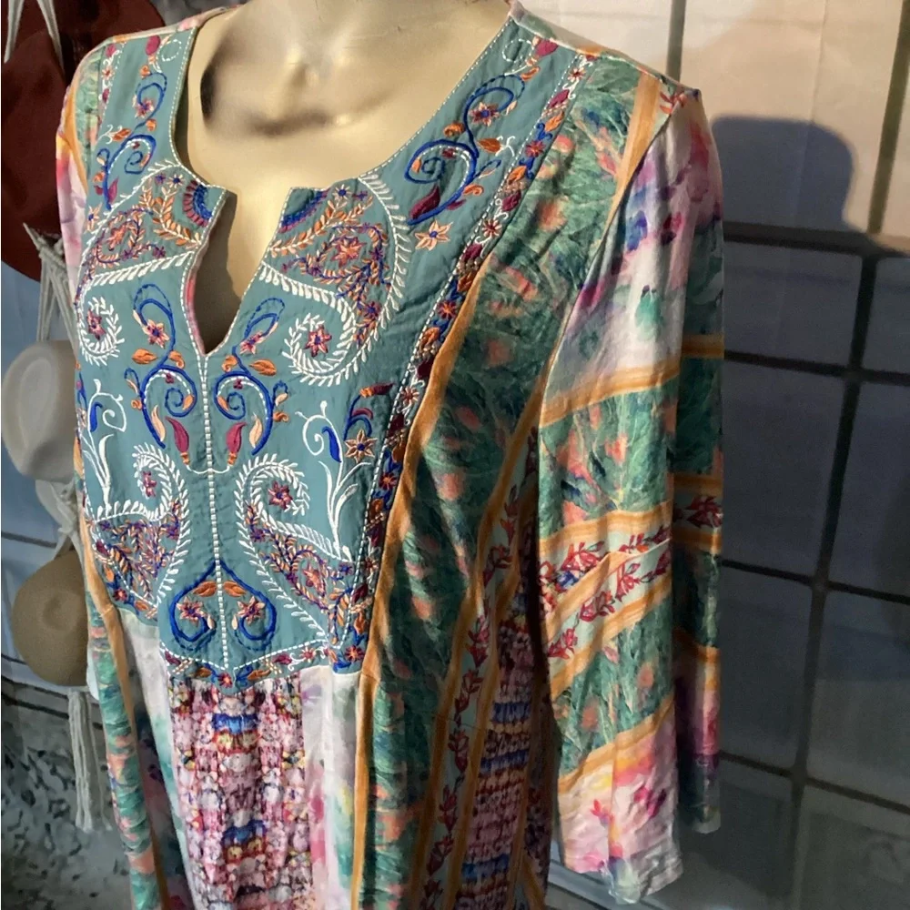 Soft Surroundings Boutique Womens BOHO Embroidered Aerhart Knit Tunc/Dress Sz 2X - Picture 6 of 16